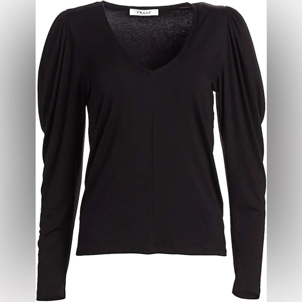 FRAME Women's Puff Long Sleeve V-Neck Casual Top Black size XSmall